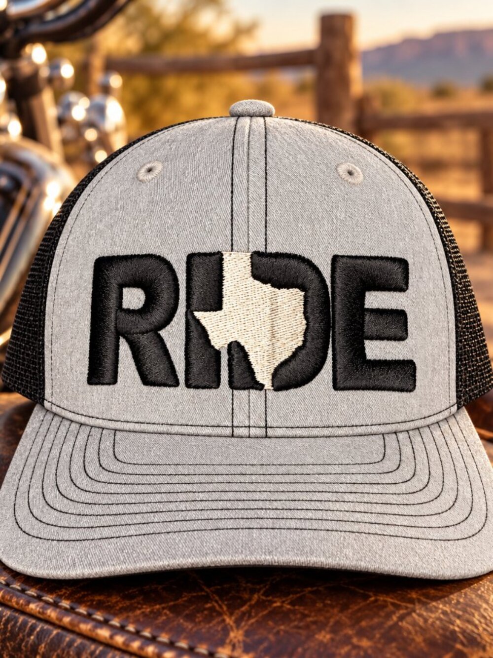 RIDE Texas - Richardson 112 - 3D Puff Snapback Trucker Hat | Gray Black Mesh